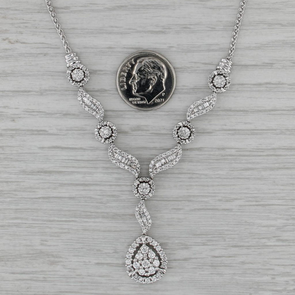 1.96ctw Diamond Teardrop Lavalier Necklace 14k White Gold 17" Wheat Chain