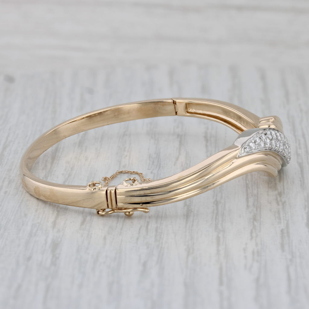 Gray 0.50ctw Diamond Bypass Bangle Bracelet 14k Yellow Gold 6.5"