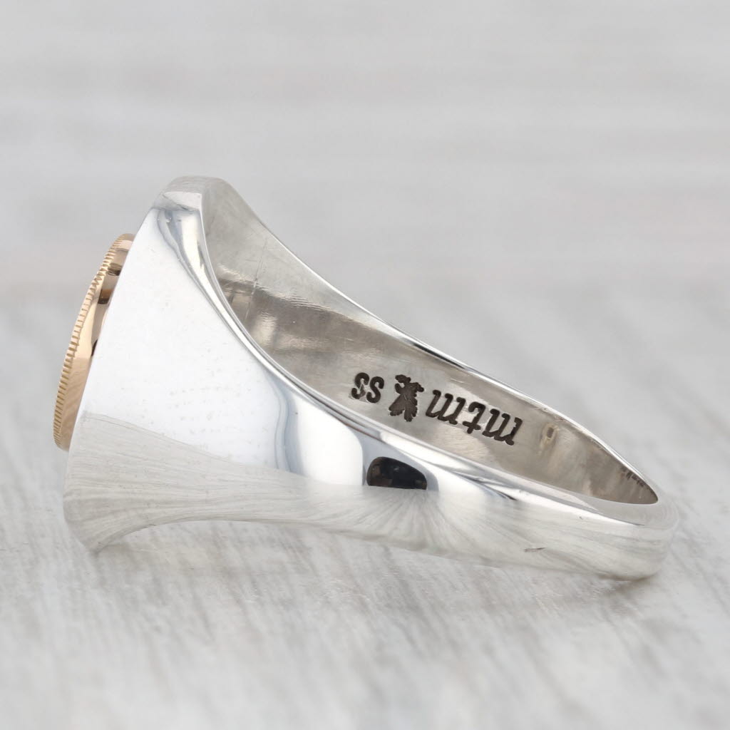 Light Gray Eureka Coin Signet Ring Sterling Silver 14k Gold Size 12 Men's