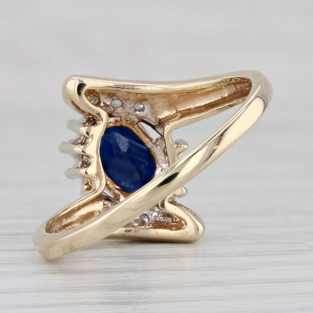 Gray 0.66ctw Blue Sapphire Diamond Bypass Ring 10k Yellow Gold Size 8