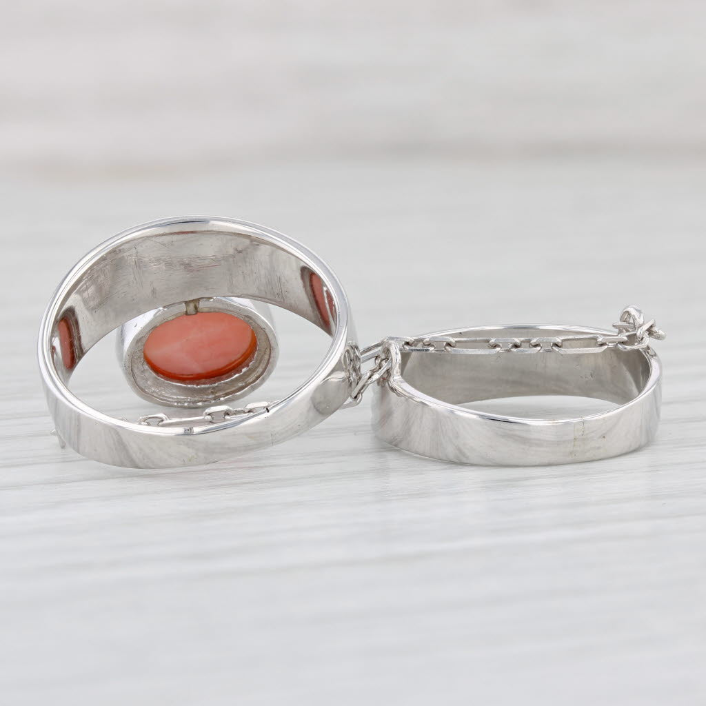 Light Gray Coral Linked 2 Ring Set 14k White Gold Size 8.75 & 7 Statement Unique Design