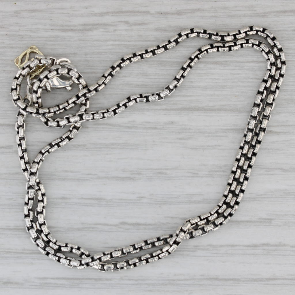 Gray David Yurman Box Chain Necklace Sterling Silver 14k Gold Tag 18” 2.5mm