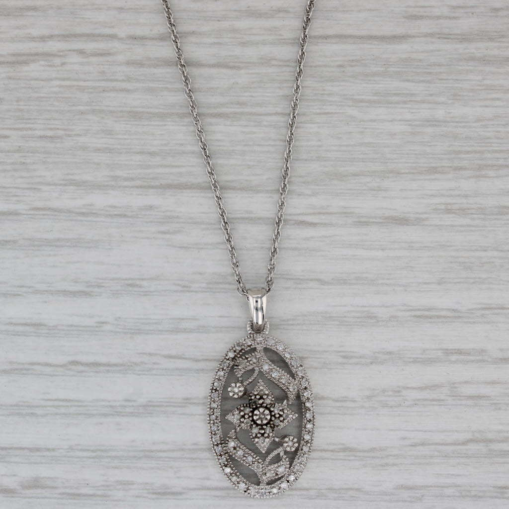 Gray 0.20ctw Diamond Flower Pendant Necklace Sterling Silver 18" Rope Chain