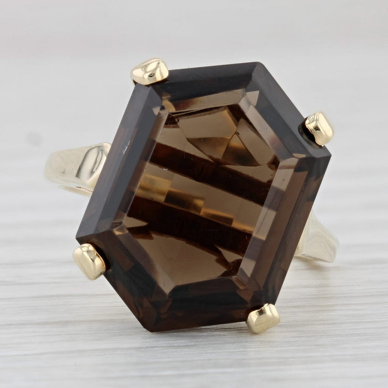 Light Gray 12.25ct Smoky Quartz Solitaire Ring 14k Yellow Gold Size 8.75 Cocktail