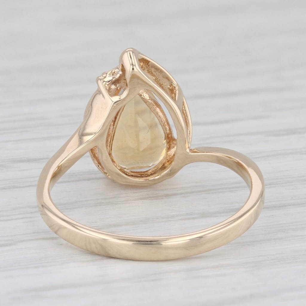 Light Gray 1.20ct Pear Citrine Solitaire Ring 14k Yellow Gold Size 6 Diamond Accents