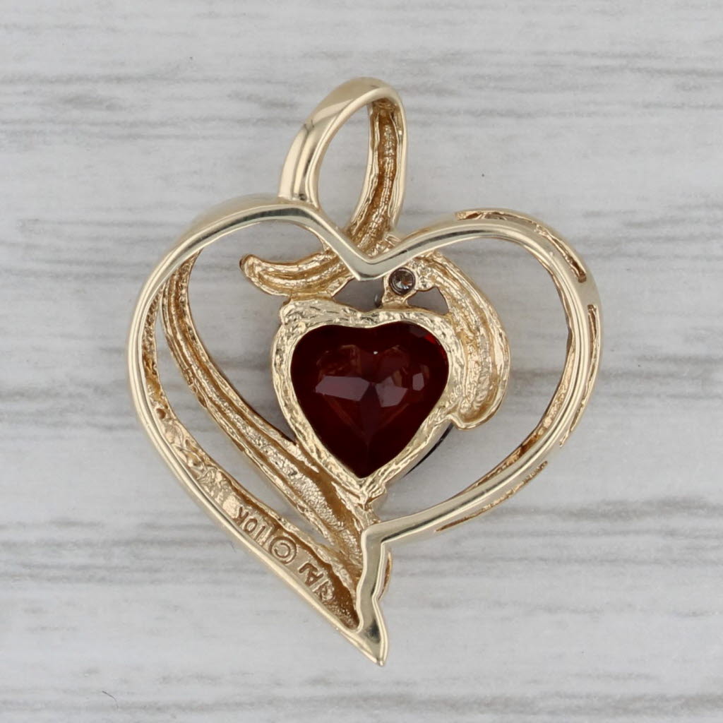 Gray 2ct Garnet Heart Pendant 10k Yellow Gold Diamond Accents