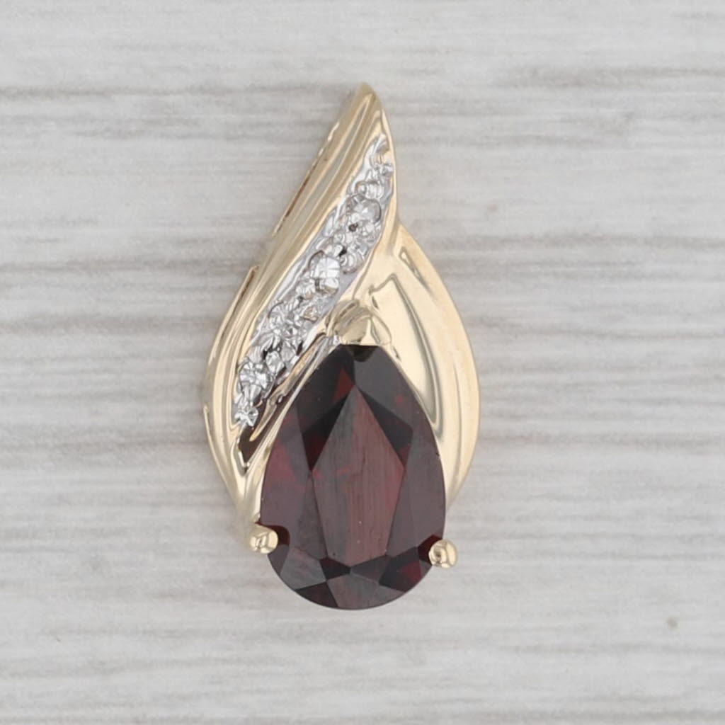 Gray 1.62ctw Pear Garnet Diamond Teardrop Pendant 14k Yellow Gold