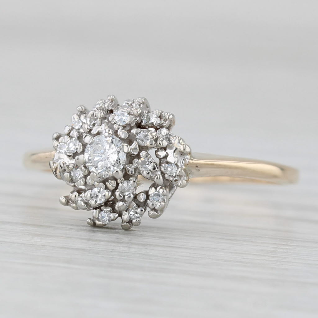 0.18ctw Diamond Cluster Ring 10k White Yellow Gold Engagement Size 9.25