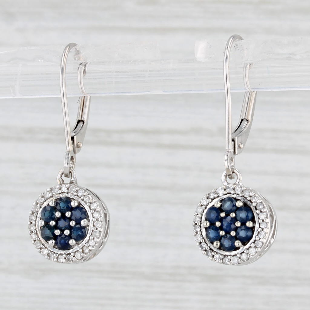 Light Gray 0.54ctw Blue Sapphire Diamond Dangle Earrings 10k White Gold Lever Backs