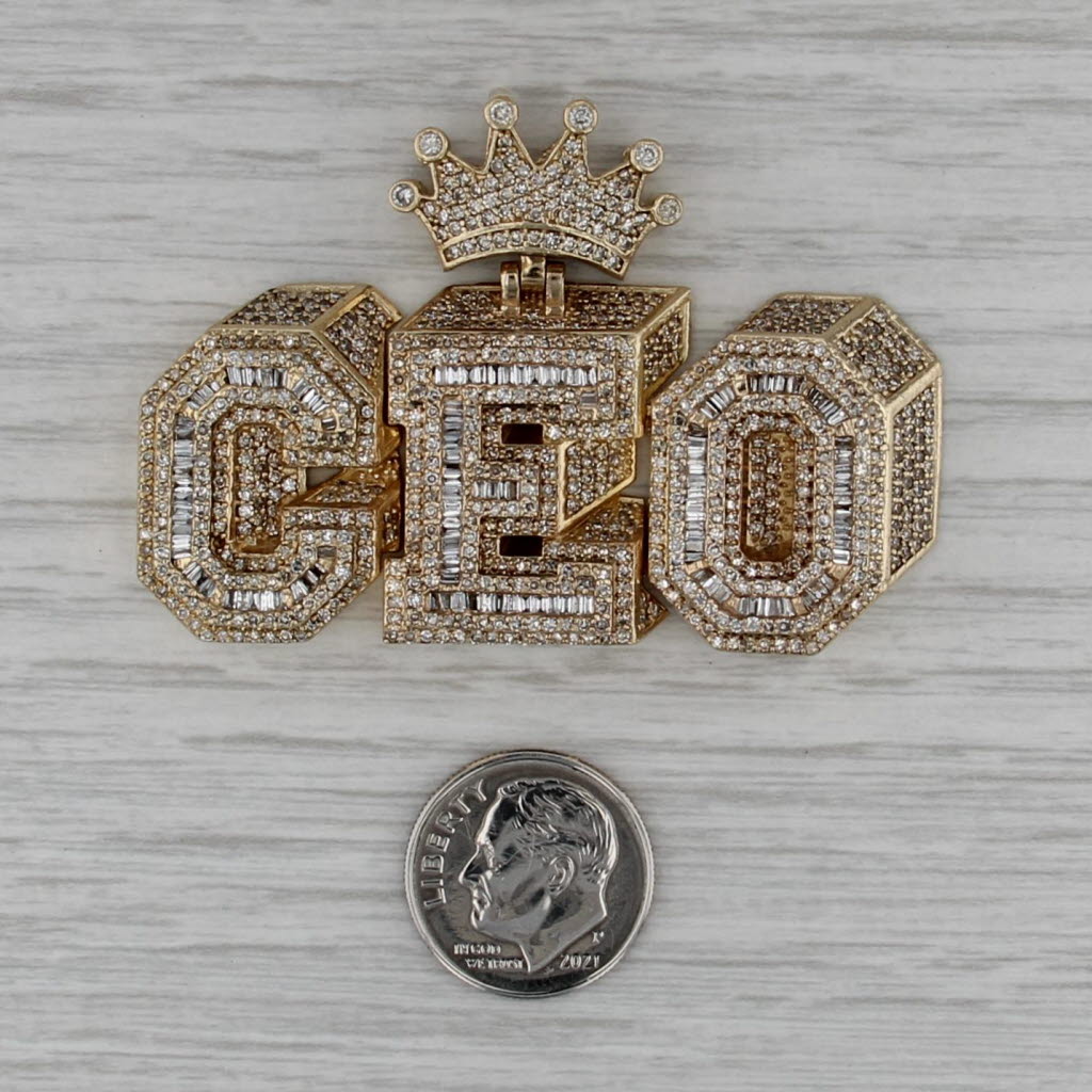 4.08ctw Diamond Crowned CEO Pendant 10k Yellow Gold Box Statement