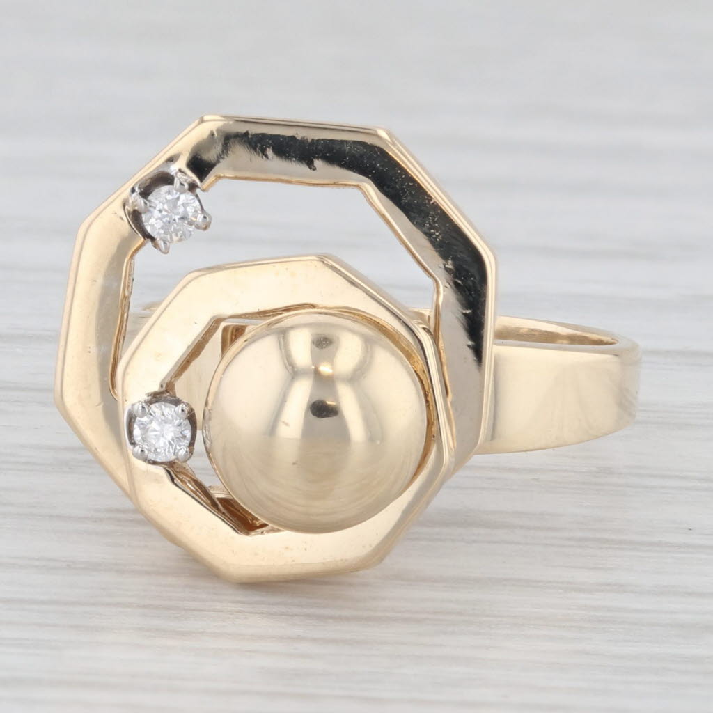 Light Gray Diamond Spinner Ring 14K Yellow Gold Moves Size 5.75
