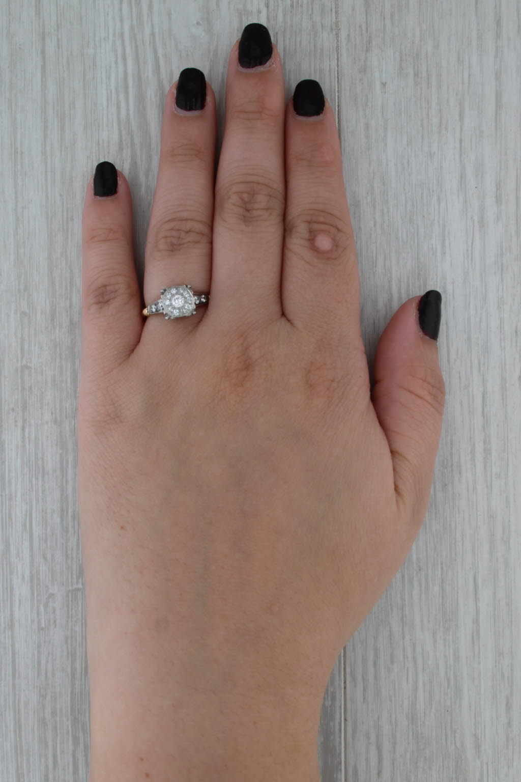Vintage 0.34ctw Diamond Cluster Ring 14k White Yellow Gold Size 7 Cathedral