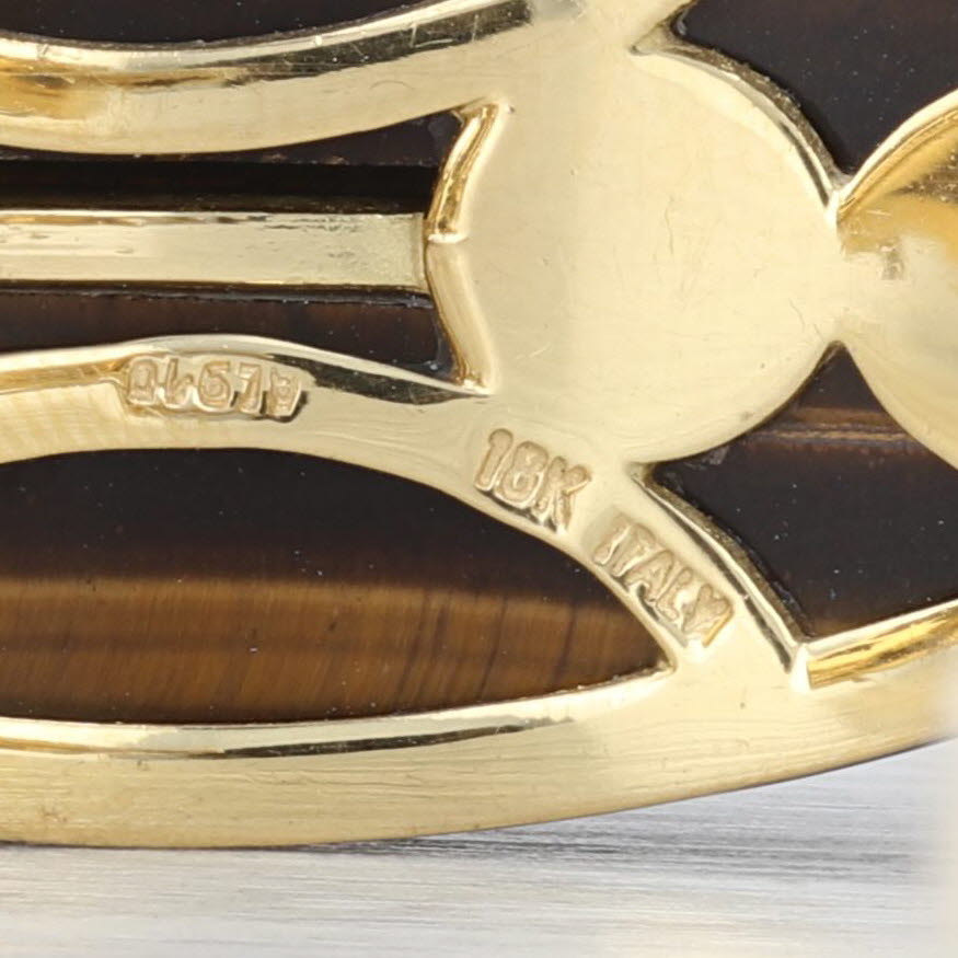 Vintage Tiger's Eye Bangle Bracelet 18k Yellow Gold 6.5" 21mm