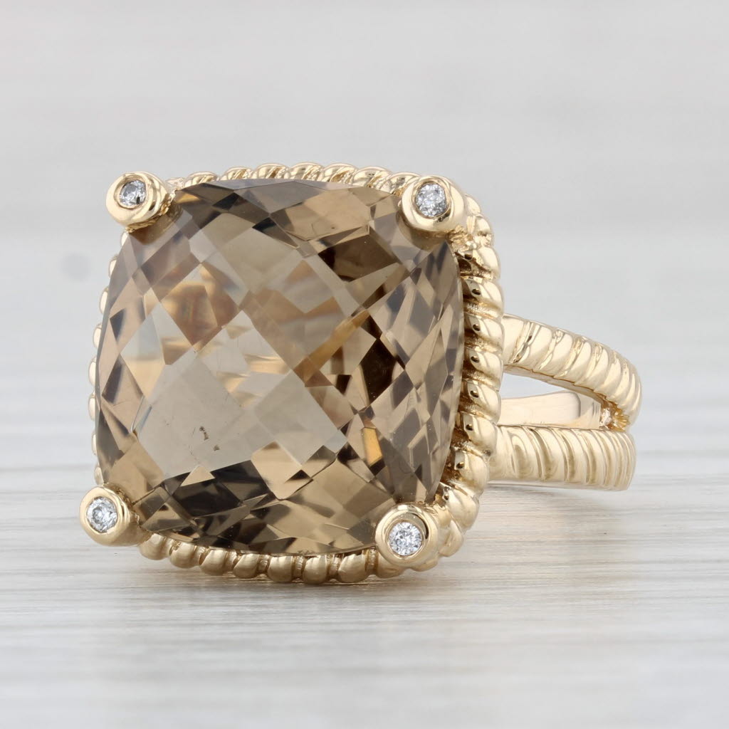 Light Gray 11.44ctw Smoky Quartz Diamond Ring 14k Yellow Gold Size 5.25 Cocktail