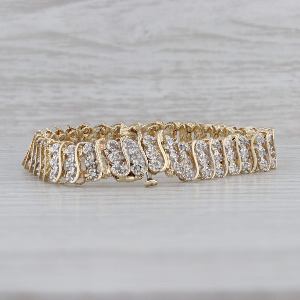 Gray 1.10ctw Diamond S-Link Bracelet 14k Yellow Gold 6.5" 9.2mm