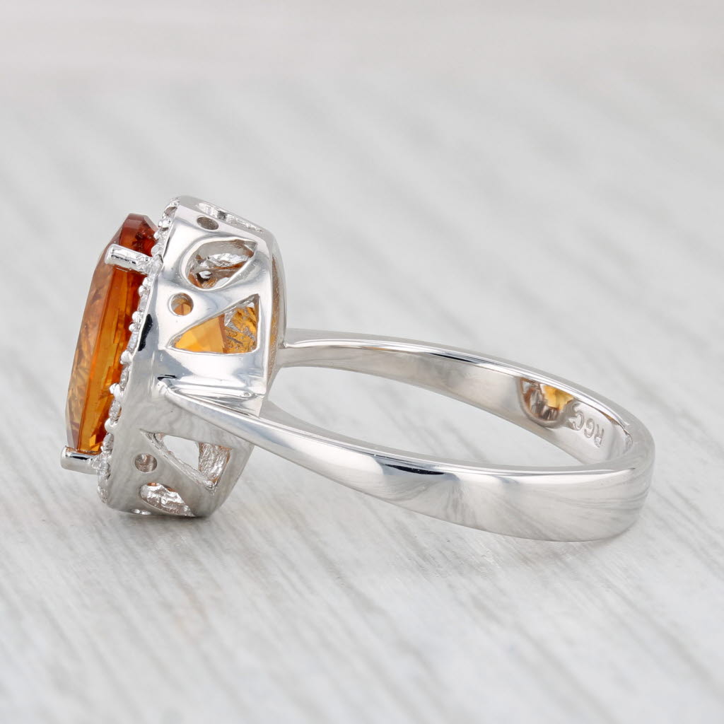 Light Gray 5.20ctw Orange Citrine Diamond Halo Ring 14k White Gold Size 7.75-8