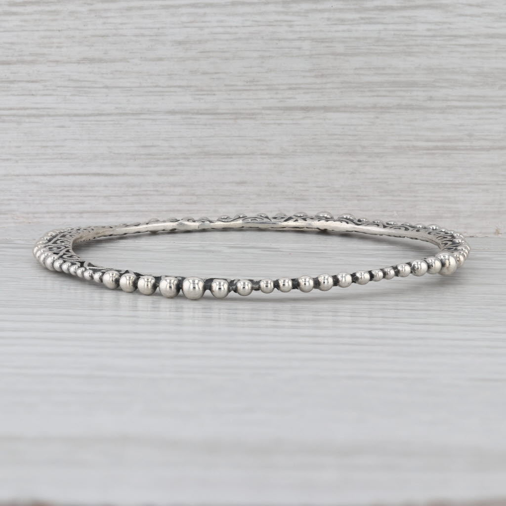 Ornate Bead Accented Bangle Bracelet Sterling Silver 8.25" 3.2mm Stackable
