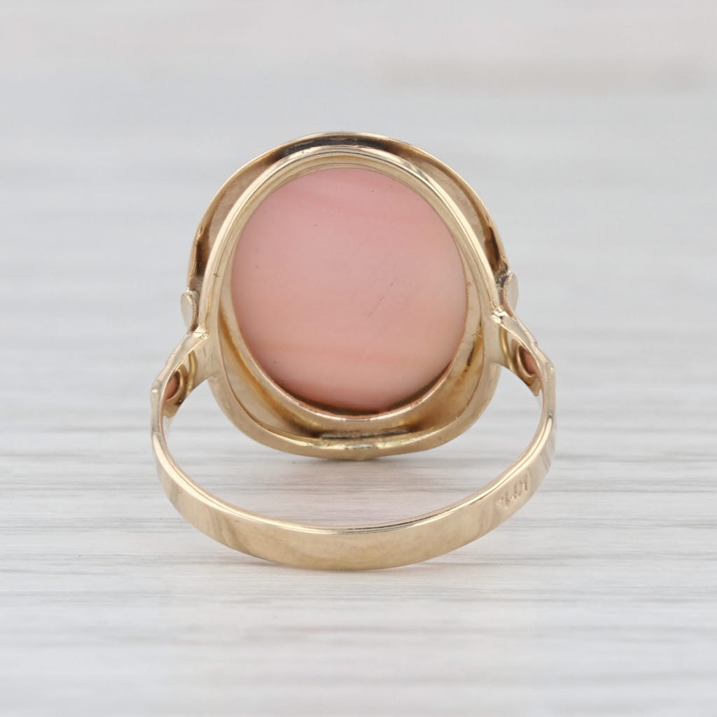 Vintage Cameo Ring 14k Yellow Gold Size 6.5 Pink Carved Shell