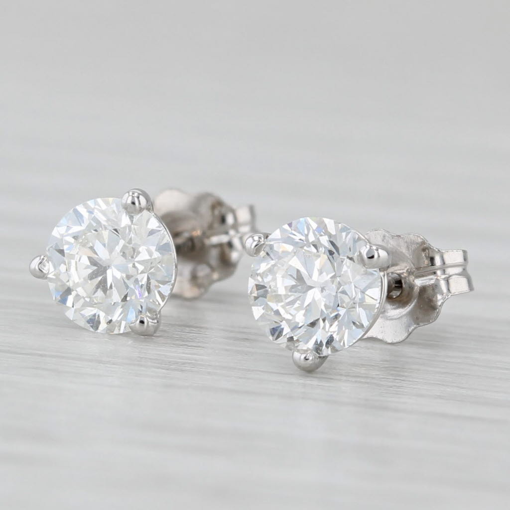 Light Gray 0.84ctw Diamond Round Solitaire Stud Earrings 14k White Gold