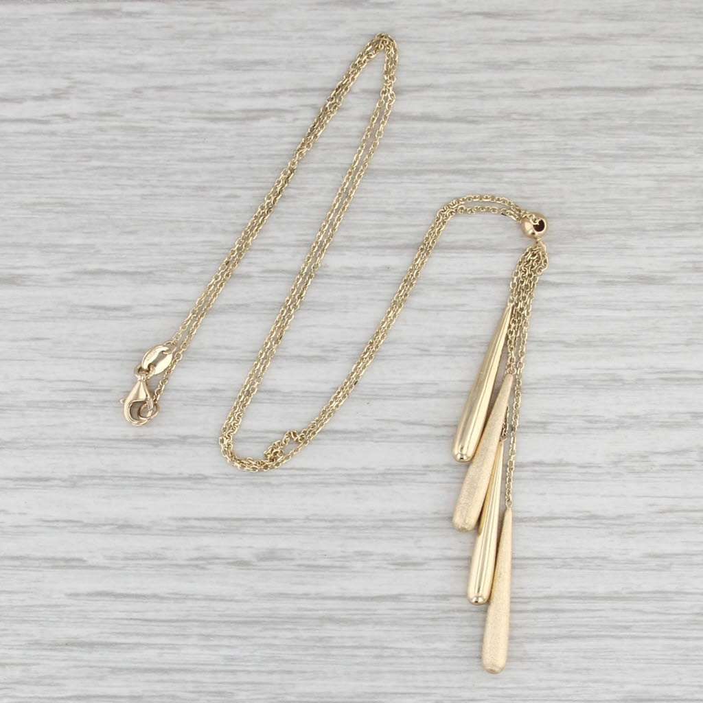 Fringed Lariat Necklace 14k Yellow Gold 16.75" Cable Chain