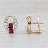 0.82ctw Ruby Diamond Horseshoe Earrings 14k Yellow Gold Western Luck Omega Backs