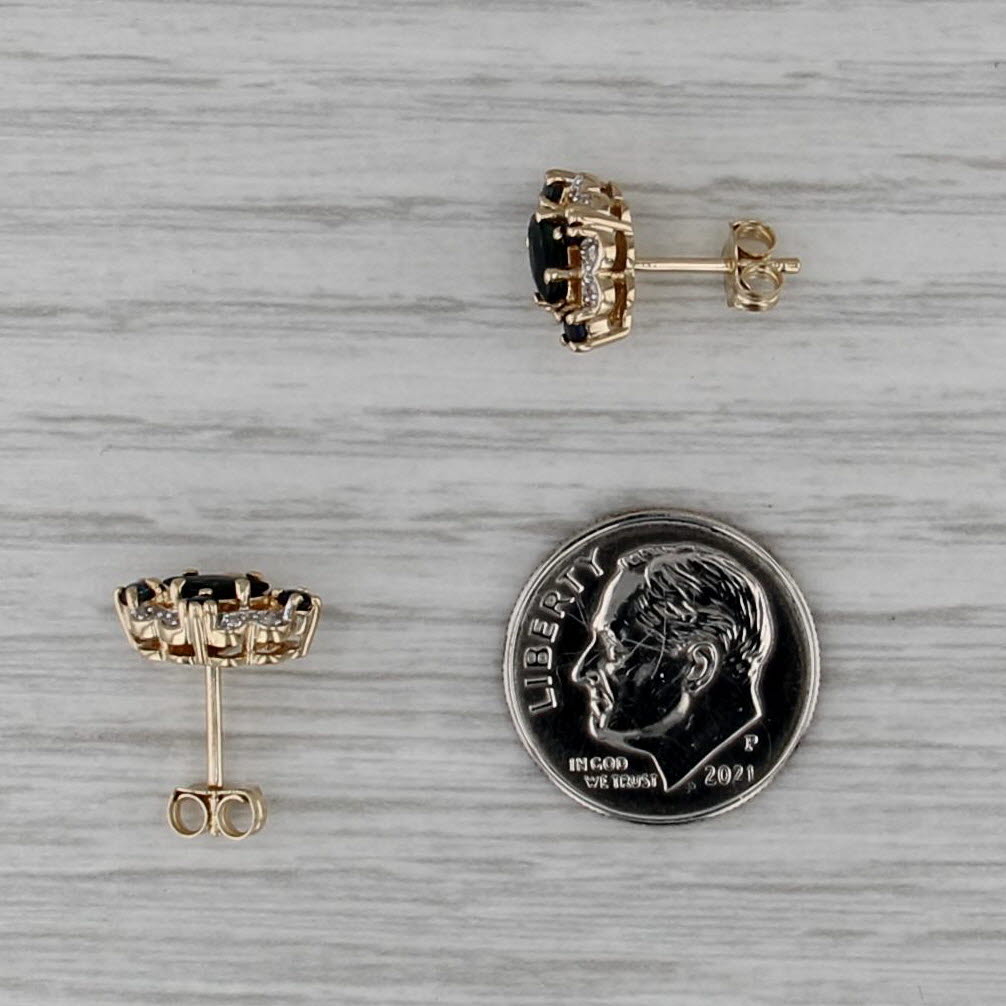 1ctw Blue Sapphire Diamond Stud Earrings 14k Yellow Gold Studs