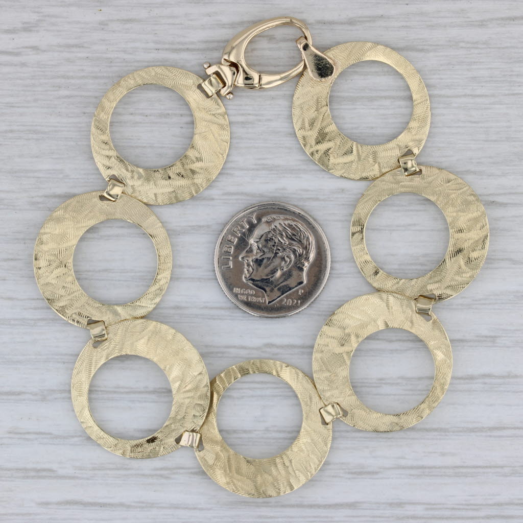 Gray Hammered Linked Circles Bracelet 14k Yellow Gold 7" 21mm