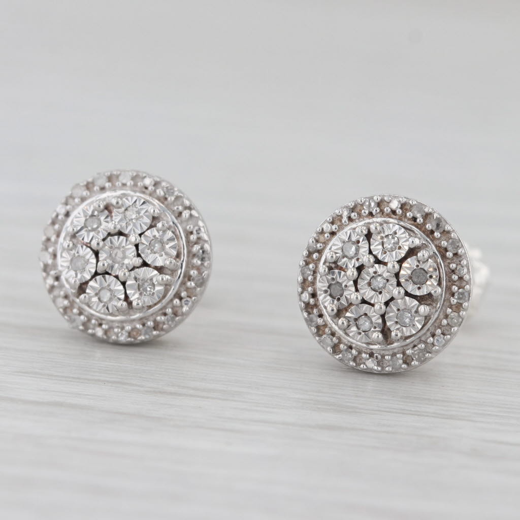 Light Gray 0.07ctw Diamond Cluster Stud Earrings Sterling Silver