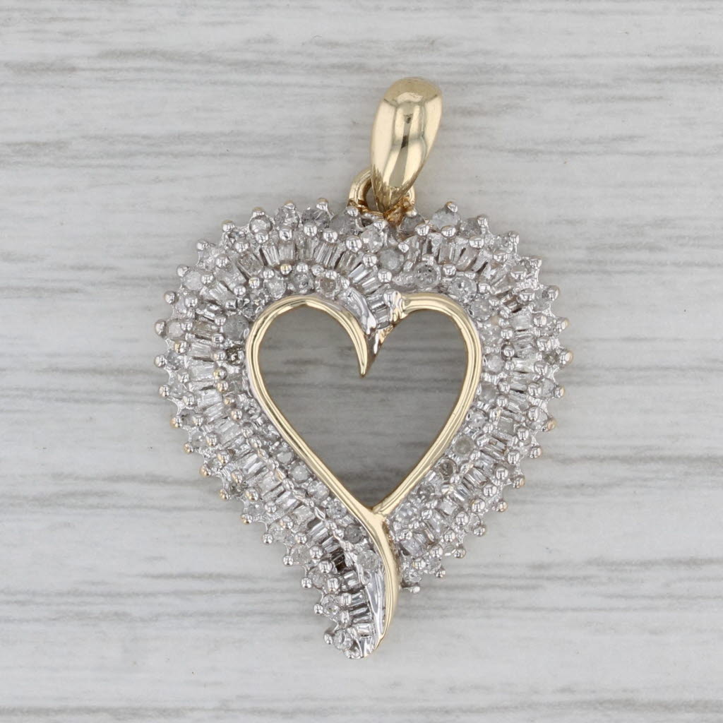 Gray 0.52ctw Diamond Halo Open Heart Pendant 10k Yellow Gold