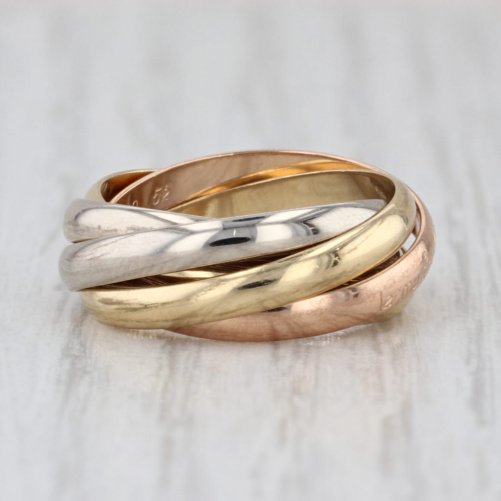 Les Must De Cartier 5 Bands Rolling Rings 18k Yellow Rose White Gold Sz 6.25 52