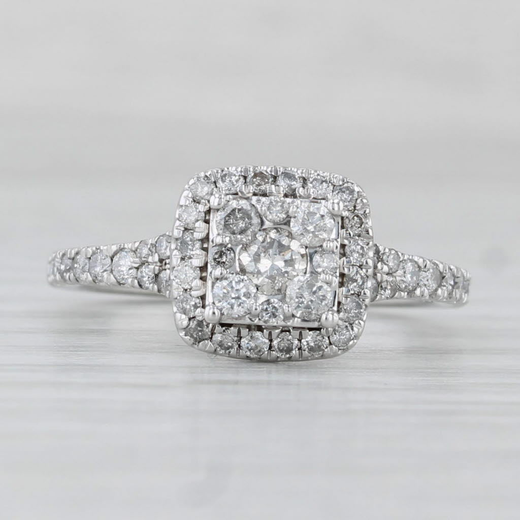 Light Gray 0.66ctw Diamond Halo Engagement Ring 14k White Gold Size 6