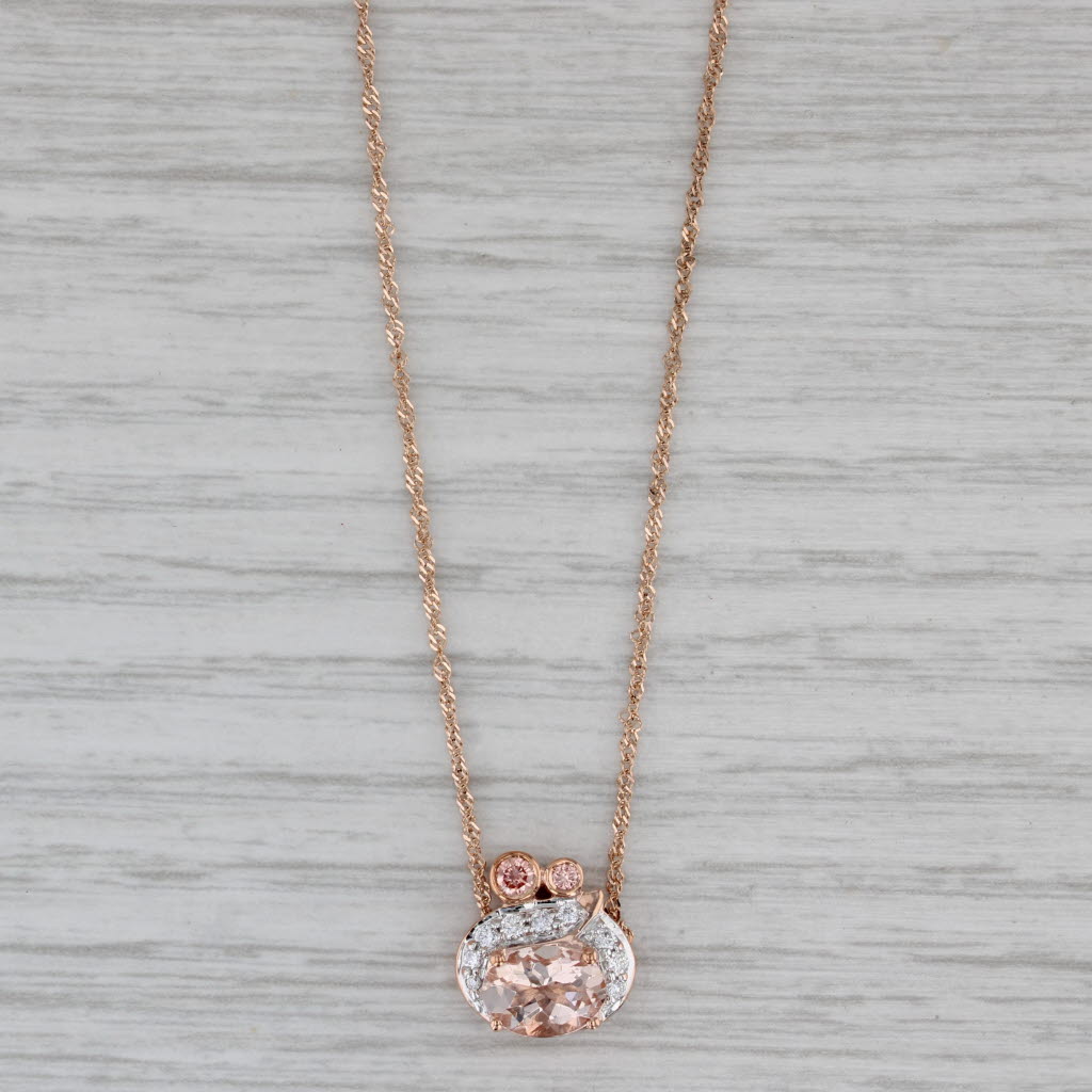 Gray 1.30ctw Morganite Lab Grown Diamond Pendant Necklace 10k Rose Gold 18"