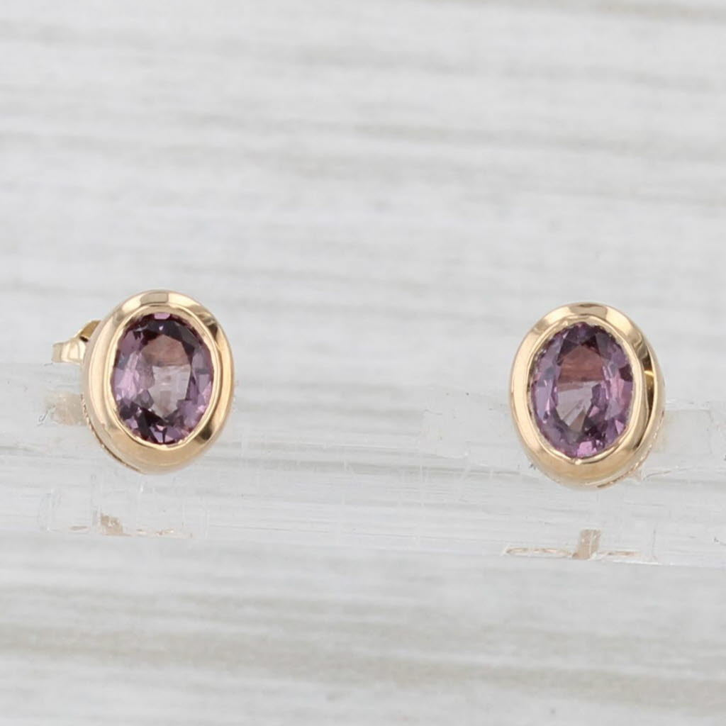 Light Gray 0.42ctw Purple Spinel Solitaire Stud Earrings 14k Yellow Gold