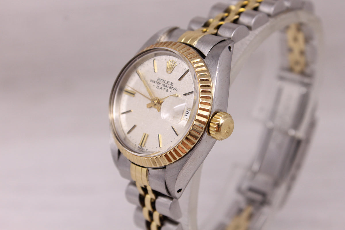 Vintage 1982 Rolex Date 6917 Ladies 26mm Steel & 18k Gold Automatic Watch Linen