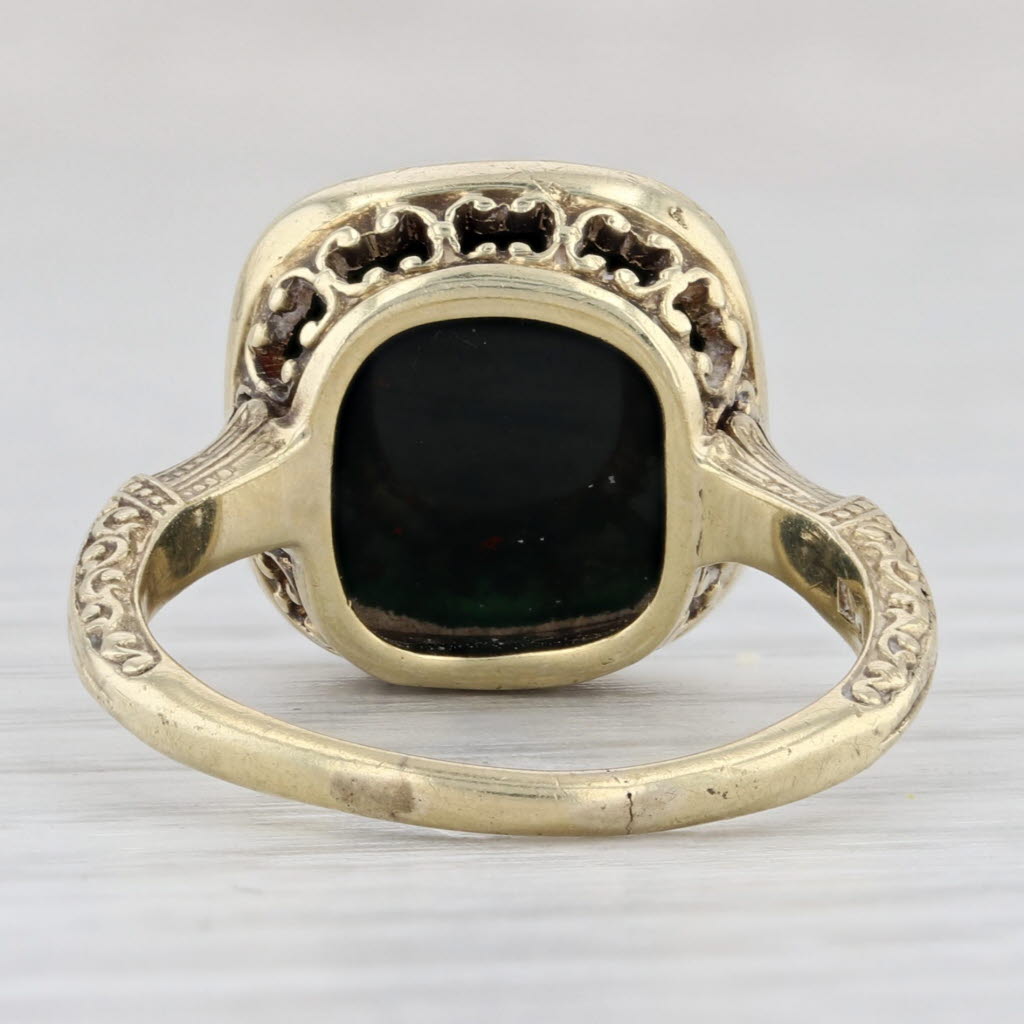 Light Gray Antique Carved Bloodstone Soldier Intaglio Ring 14k Yellow Gold Size 6.5