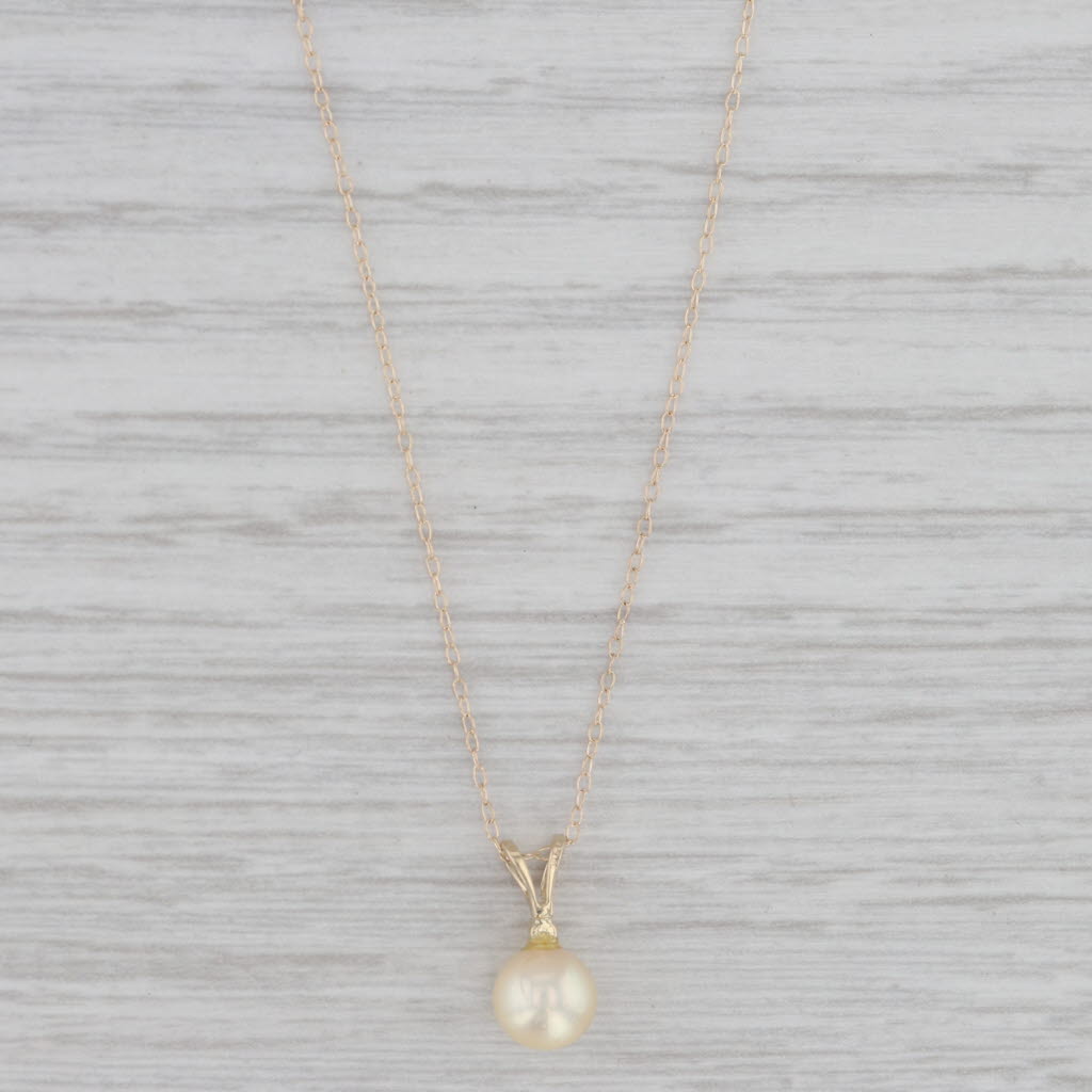 Gray Cultured Pearl Diamond Drop Pendant Necklace 14k Yellow Gold 16.5" Cable Chain