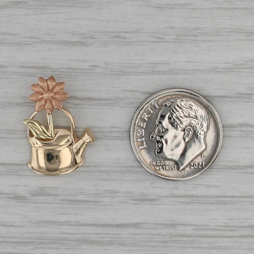 Flower in Watering Can Pendant 14k Yellow Rose Gold Floral Charm