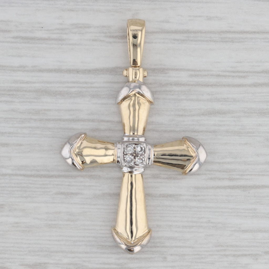 Gray Diamond Accented Cross Pendant 10k Yellow White Gold Small Drop