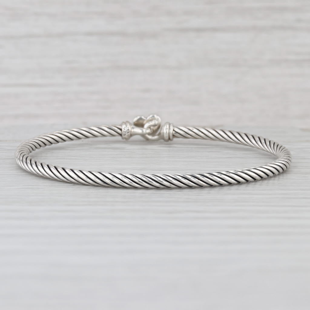 David Yurman Diamond Heart Classic Cable Bangle Bracelet Sterling Silver 6.25"