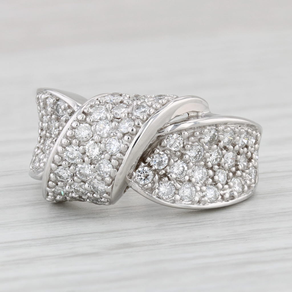 Light Gray 1.15ctw Diamond Crossover Ring 14k White Gold Size 6 Cocktail