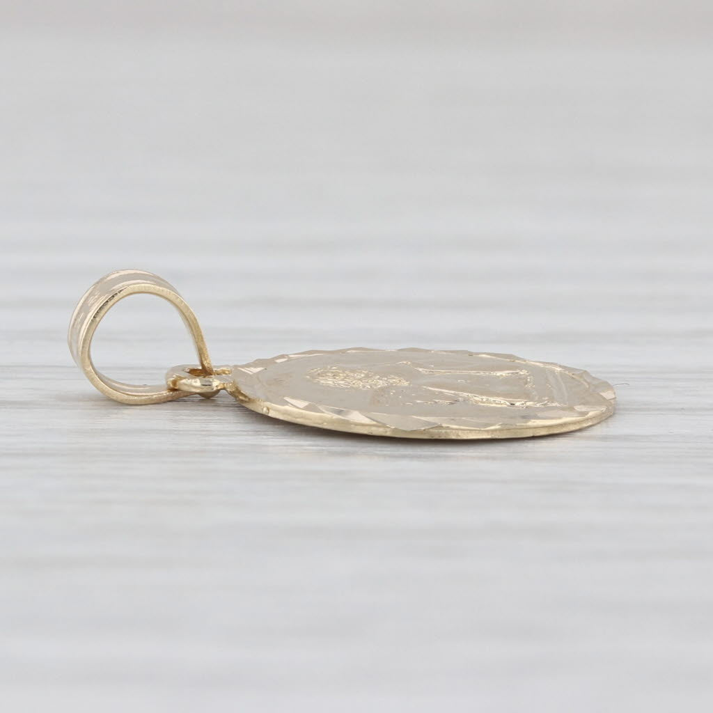 Guardian Angel Pendant 14k Yellow Gold Small Drop Winged Cherub Charm