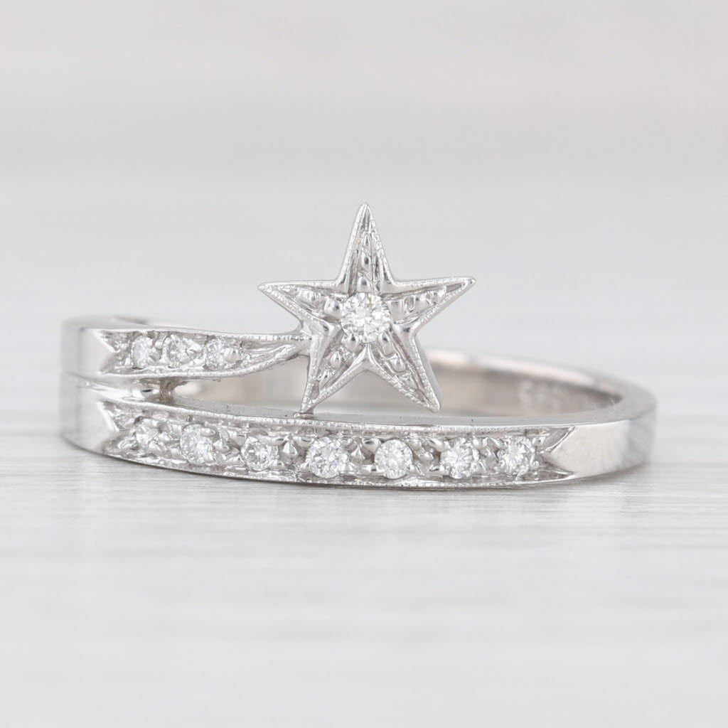 Light Gray 0.10ctw Diamond Shooting Star Ring 14k White Gold Size 8.5 Stackable