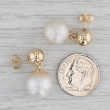 Cultured Pearl Bead Drop Earrings 14k Yellow Gold Pierced Dangles