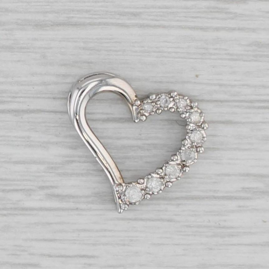 Gray 0.16ctw Diamond Open Heart Pendant 10k White Gold Floating Drop