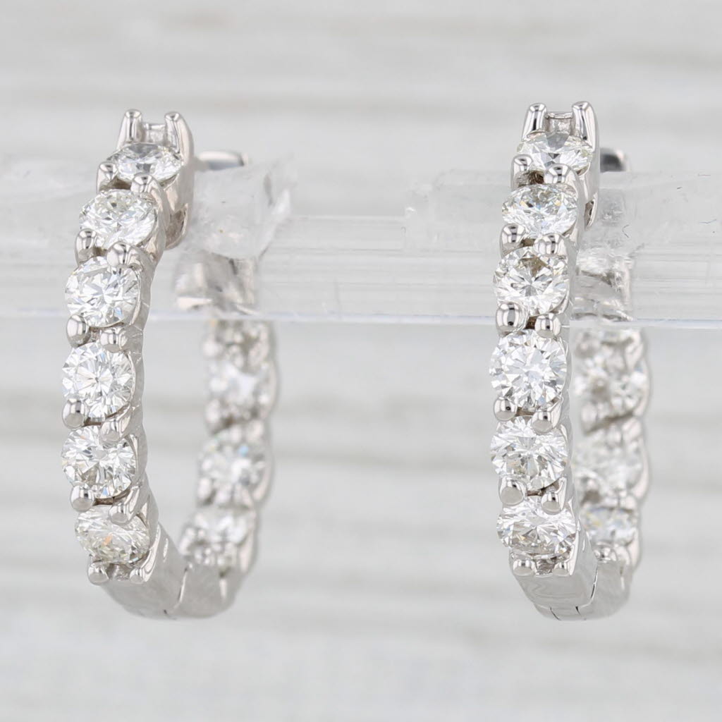 Light Gray 1.50ctw Inside Out Diamond Hoop Earrings 14k White Gold Hinged Round Hoops