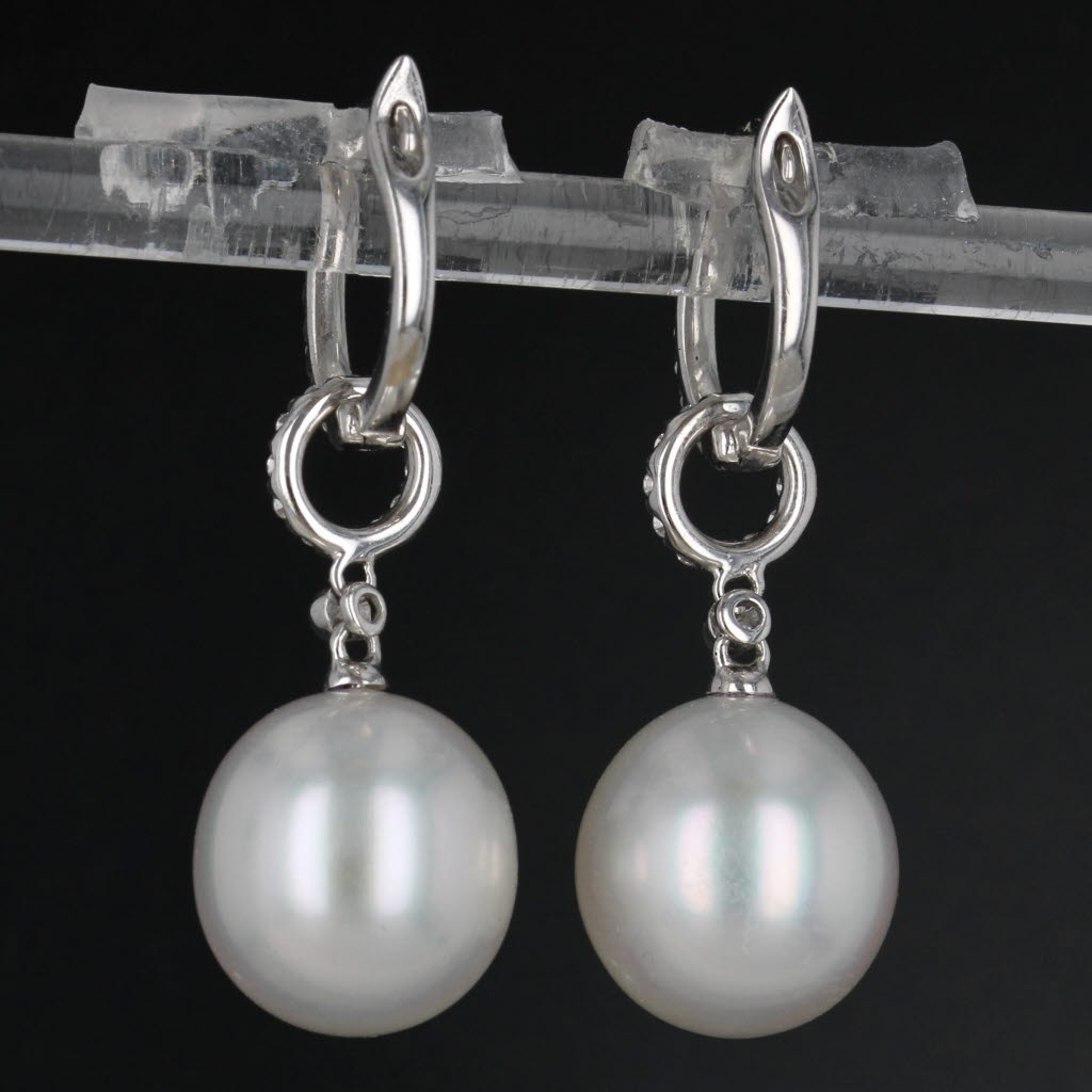 Dark Gray James Allen South Sea Cultured Pearl Dangle Earrings 18k Gold 0.29ctw Diamond