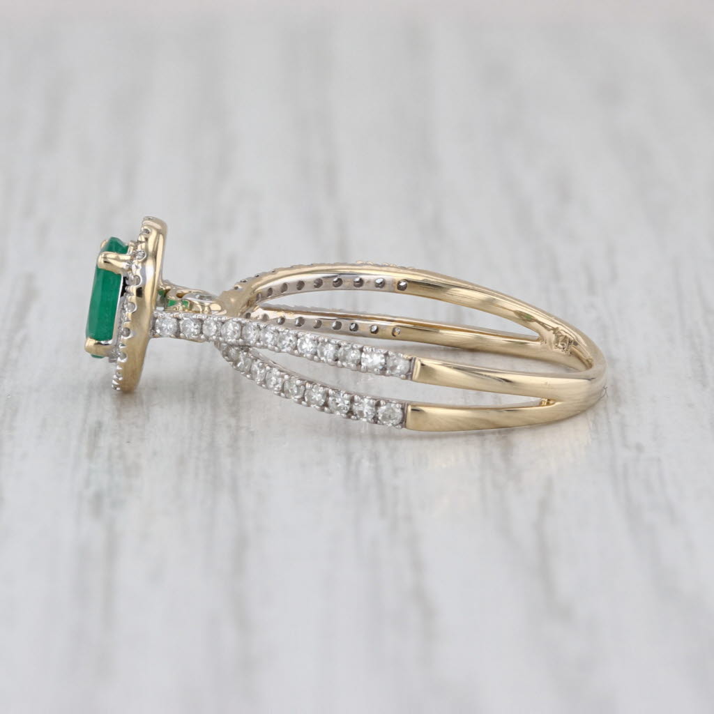 0.86ctw Oval Emerald Diamond Halo Ring 14k Yellow Gold Size 7 Engagement