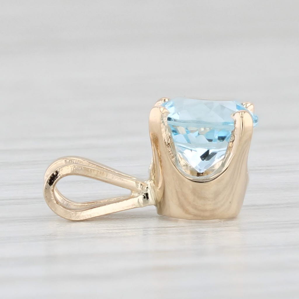 Light Gray 1.02ct Round Blue Topaz Solitaire Pendant 14k Yellow Gold