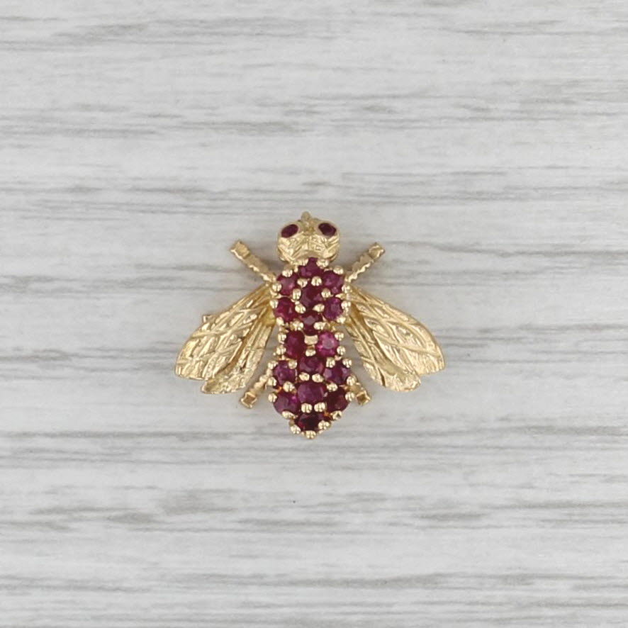 0.58ctw Ruby Bee Pin 18k Yellow Gold Signed HB Small Insect Bug Jewelry