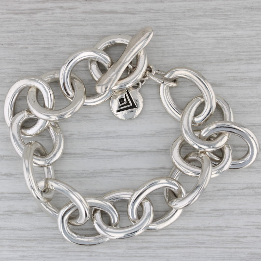 Gray Silpada Cable Chain Bracelet Sterling Silver Statement 7" 18.3mm Toggle Clasp